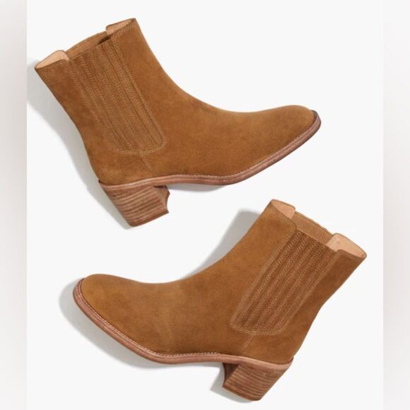 Madewell The Autumn High Chelsea Heeled Boot in Brown Suede Pecan Shell Size 6 - Picture 1 of 7